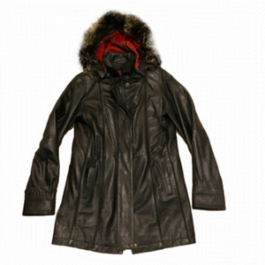 Laurence Roy Lambskin Butter Leather Jacket w Removable Fur Trim Hood Sz S Vtg